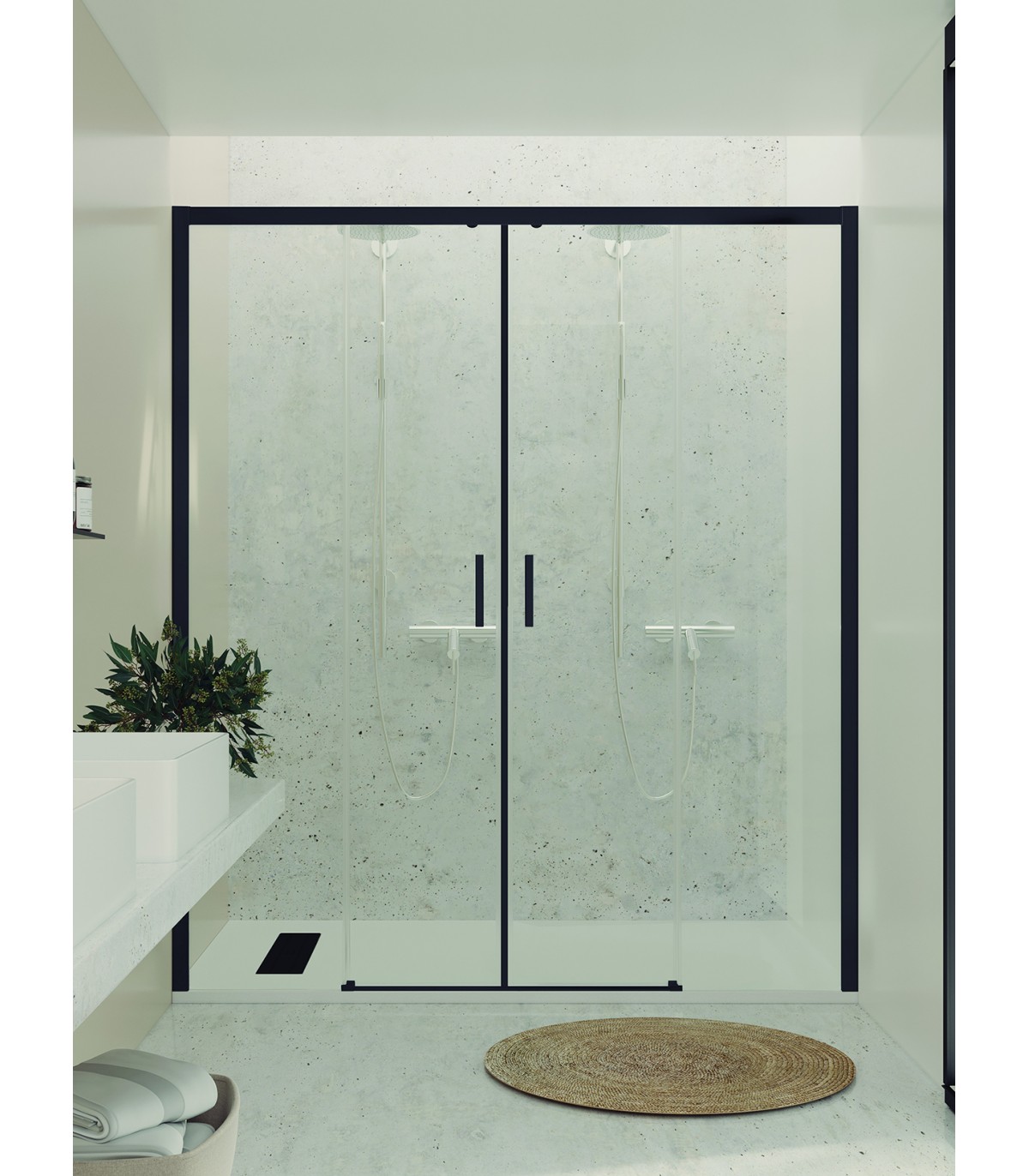Mampara de ducha fijo y puerta corredera de 8 mm color negro